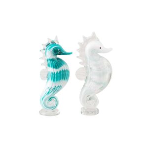PAPERWEIGHT SEAHORSE STRIPED GLASS TURQUOISE/WHITE ASSORTMENT OF 2
