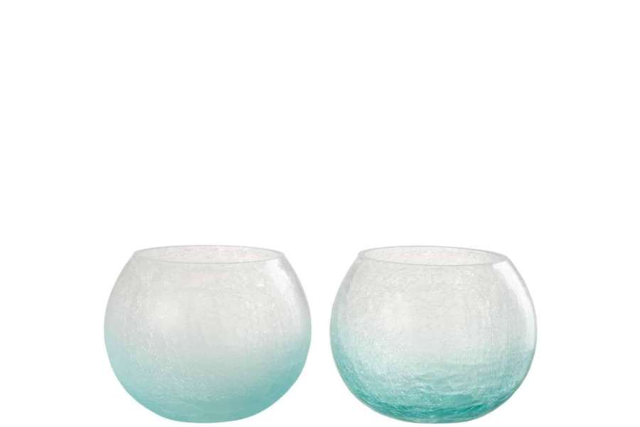 HURRICANE ORB CRAQUELURE GLASS BLUE MEDIUM ASSORTMENT OF 2