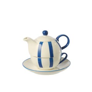 TEAPOT STRIPED PORCELAIN BLUE/WHITE