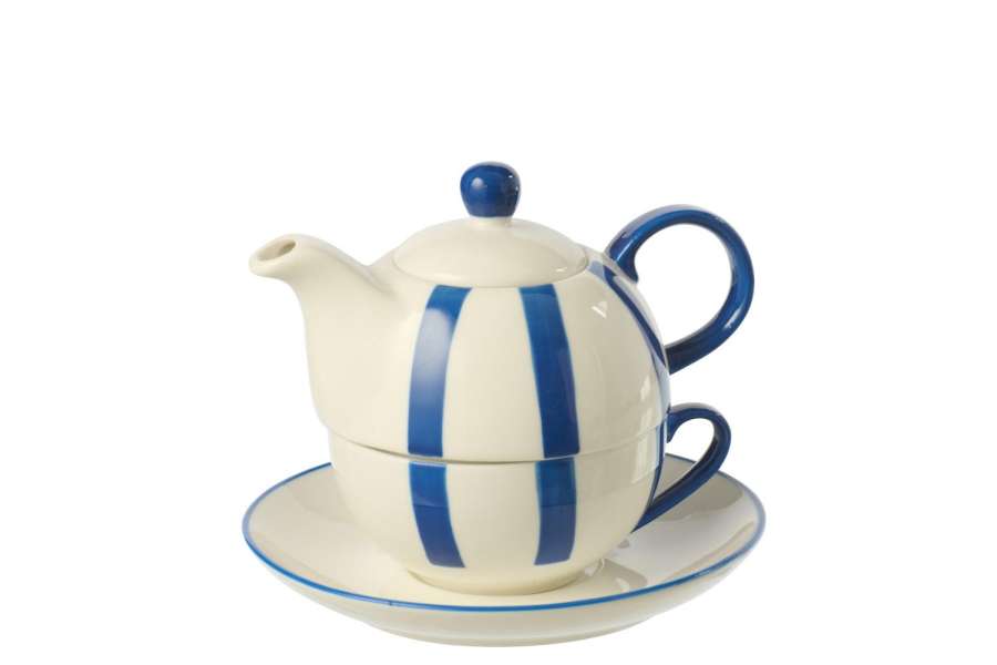 TEAPOT STRIPED PORCELAIN BLUE/WHITE