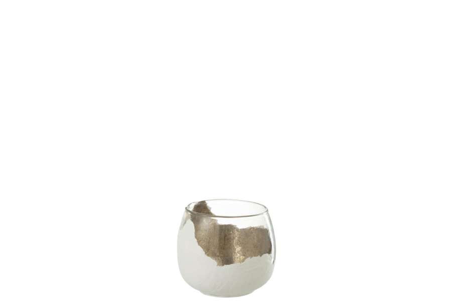 CANDLEHOLDER WAVY GLASS TR/WHITE SMALL
