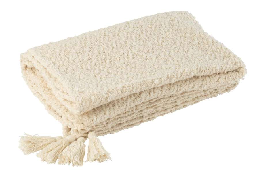 PLAID TASSELS COTTON CREAM