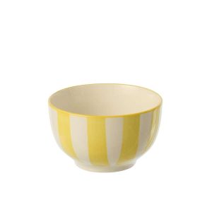BOWL STRIPED STONEWARE YELLOW/WHITE