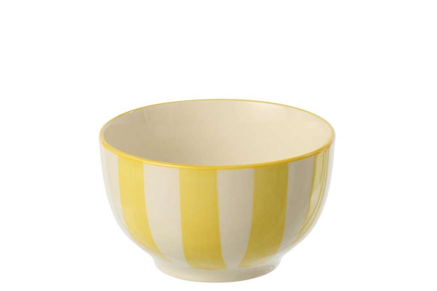 BOWL STRIPED STONEWARE YELLOW/WHITE