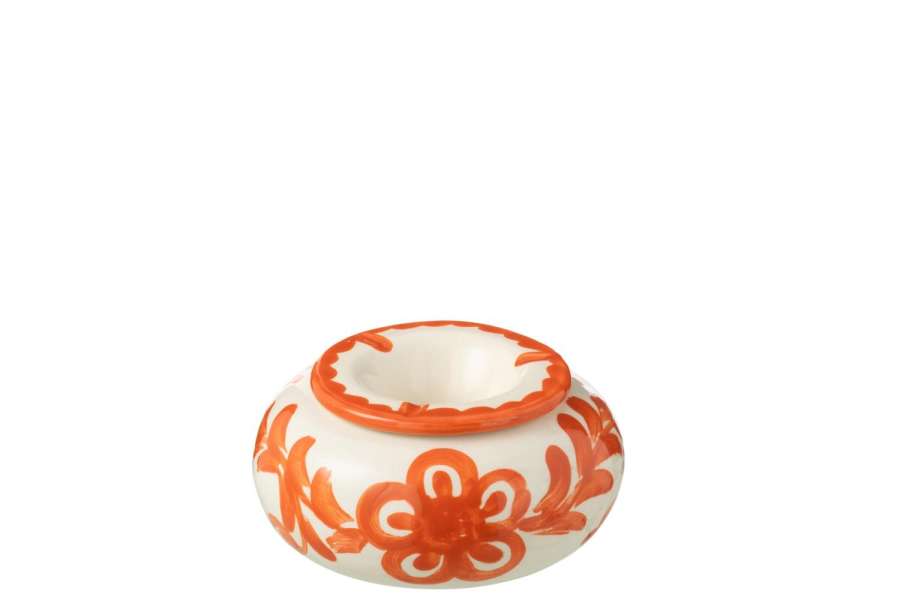 ASHTRAY GRANADA CERAMIC WHITE/ORANGE LARGE