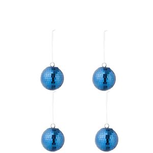BOX OF 4 CHRISTMAS BAUBLE MIRROR GLASS BLUE SMALL