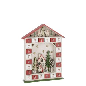 HOUSE ADVENT CALENDAR LED PLYWOOD CHRISTMAS RED/WHITE