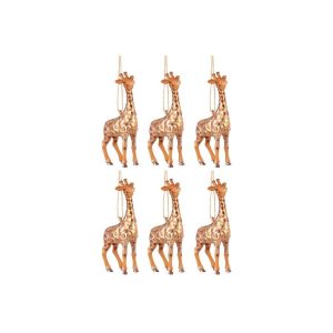 BOX OF 6 CHRISTMAS BAUBLES GIRAFFE GLASS BROWN MIX