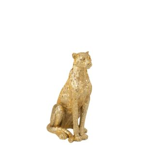 LEOPARD STANDING POLYRESIN GOLD COLORED MEDIUM