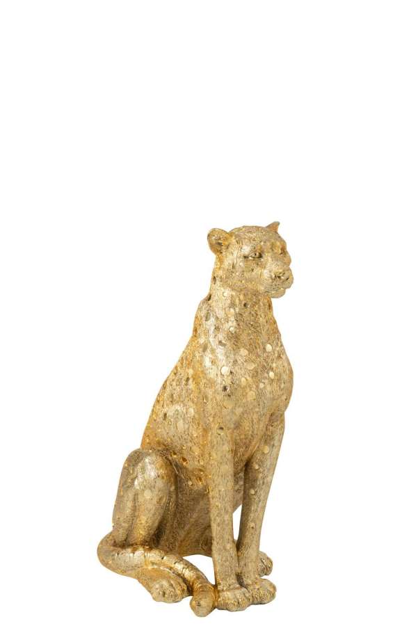 LEOPARD STANDING POLYRESIN GOLD COLORED MEDIUM