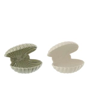 SHELL OPEN STONEWARE WHITE/OLIVE ASSORTMENT OF 2