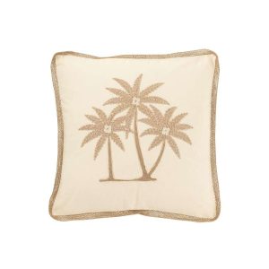 CUSHION SQUARE PALM TREES COTTON CREAM/BEIGE