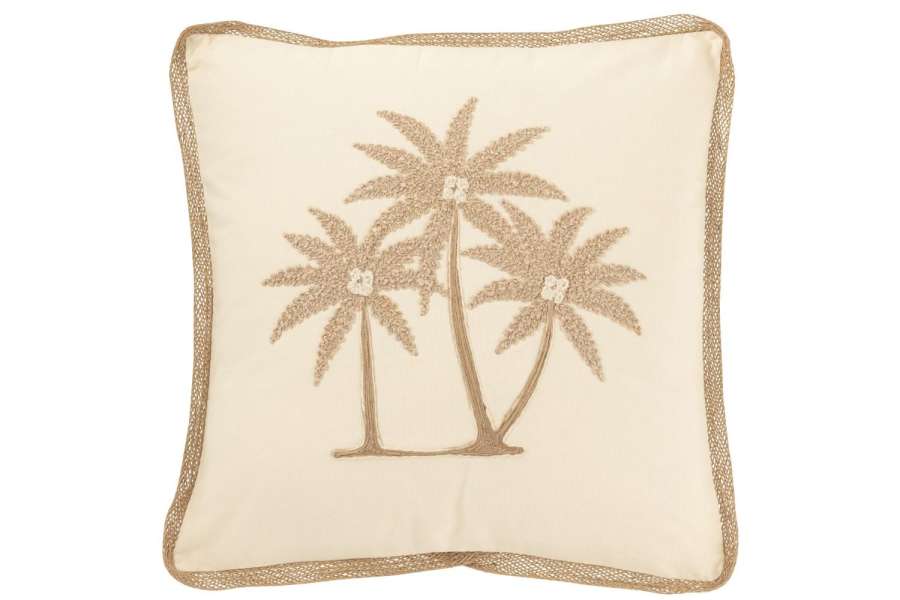 CUSHION SQUARE PALM TREES COTTON CREAM/BEIGE
