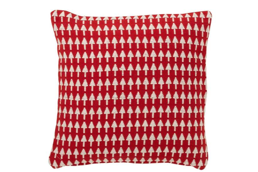 CUSHION CHRISTMAS TREES COTTON CHRISTMAS RED/WHITE
