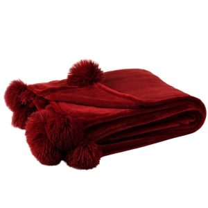 PLAID POMPOM POLYESTER RED