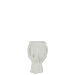 FLOWERPOT HANDS CEMENT WHITE SMALL