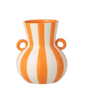 VASE STRIPED CERAMIC ORANGE/WHITE