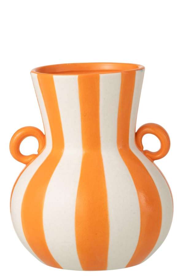 VASE STRIPED CERAMIC ORANGE/WHITE