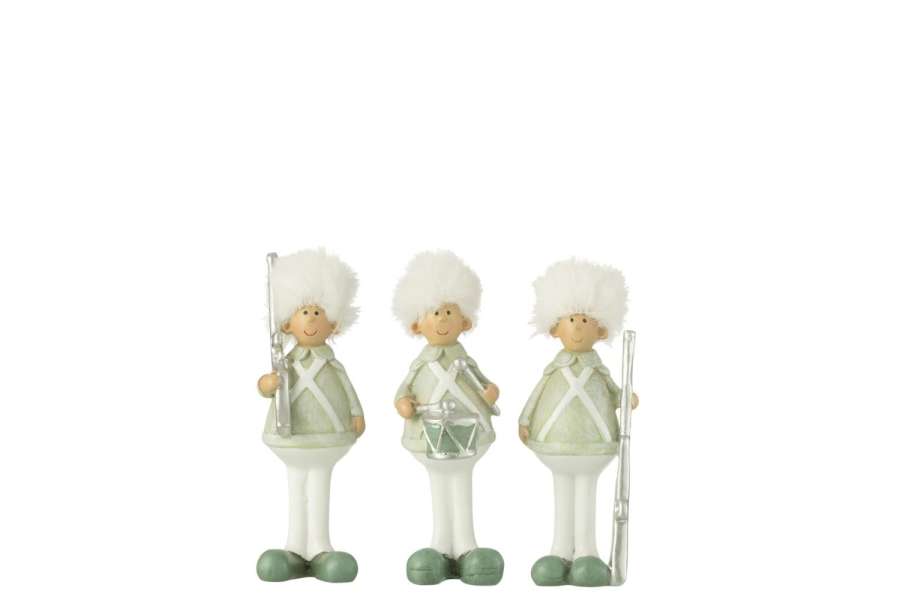 SOLDIER GUN+DRUMS RESIN GREEN/WHITE SMALL ASSORTMENT OF 3