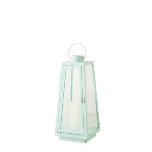 LANTERN +  CANDLE LED GLASS TURQUOISE MEDIUM