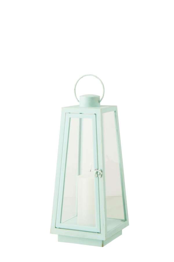 LANTERN +  CANDLE LED GLASS TURQUOISE MEDIUM