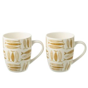 BOX OF 2 MUG FISH CERAMICS BROWN