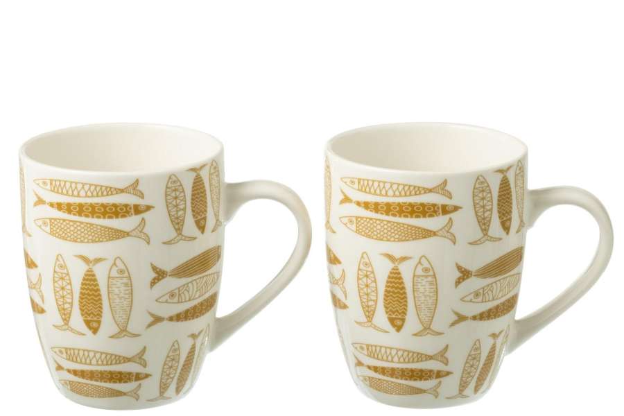BOX OF 2 MUG FISH CERAMICS BROWN