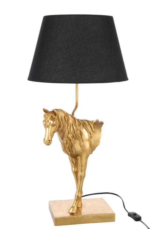 TABLE LAMP HORSE FRONT POLYRESIN GOLD COLORED/BLACK