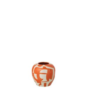 VASE GEOMETRIC PORCELAIN WHITE/ORANGE SMALL