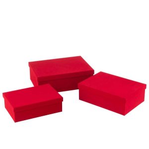 SET OF 3 BOX RECTANGLE VELVET PAPER RED