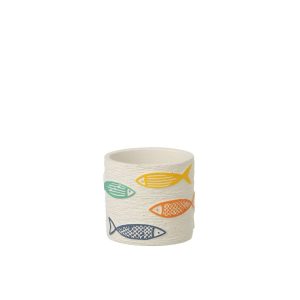FLOWERPOT FISH ROUND CEMENT MULTICOLORED SMALL