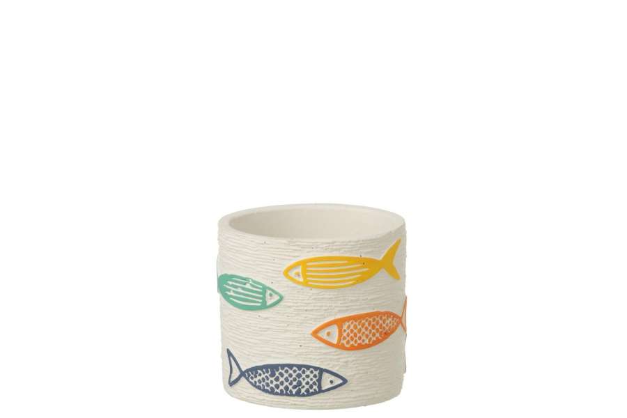 FLOWERPOT FISH ROUND CEMENT MULTICOLORED SMALL