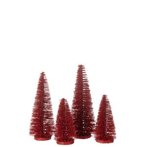 BOX OF 4 CHRISTMAS TREE DECO GLITTERS PLASTIC RED