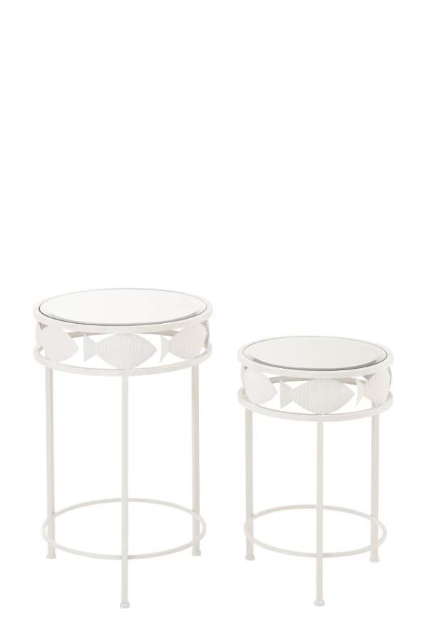 SET OF 2 SIDE TABLE FISH IRON WHITE