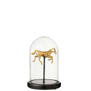 DECORATIVE BELL JAR HORSE GLASS GOLD COLORED/BLACK SMALL