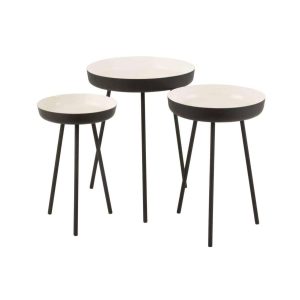 SET OF 3 SIDETABLES METAL BLACK/WHITE