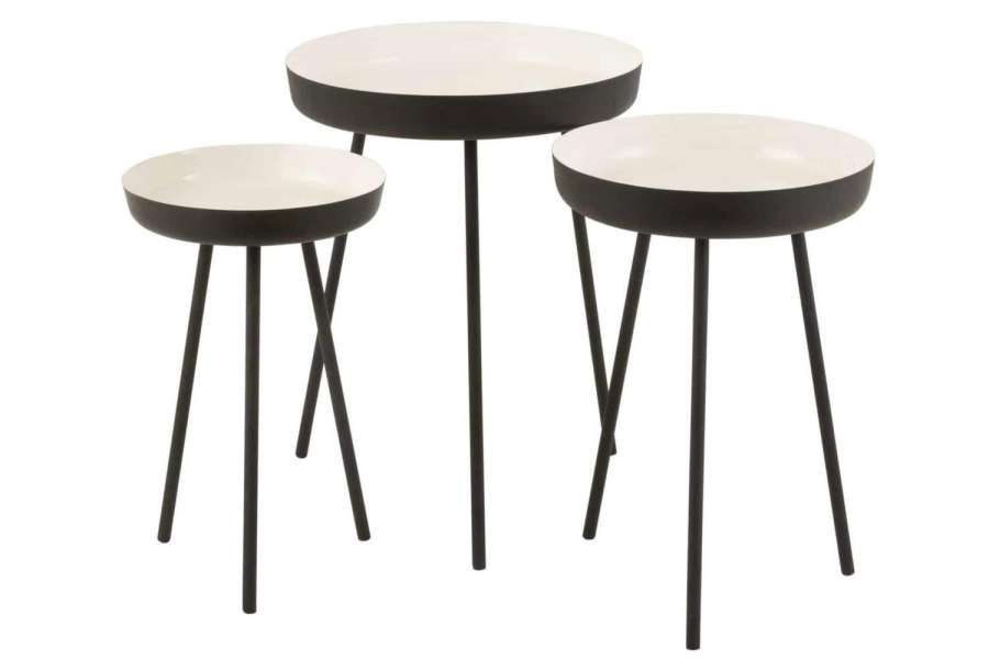 SET OF 3 SIDETABLES METAL BLACK/WHITE