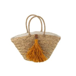 BEACH BAG TASSELS SEAGRASS/RAFFIA NATURAL/OCHRE
