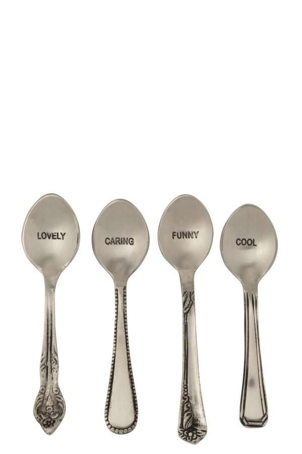 BOX OF 4 SPOON BRASS SILVER COLORED