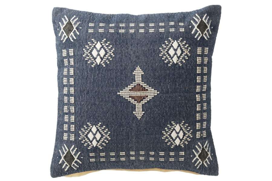 CUSHION SQUARE ETHNIC PATTERNS COTTON DARK BLUE/WHITE