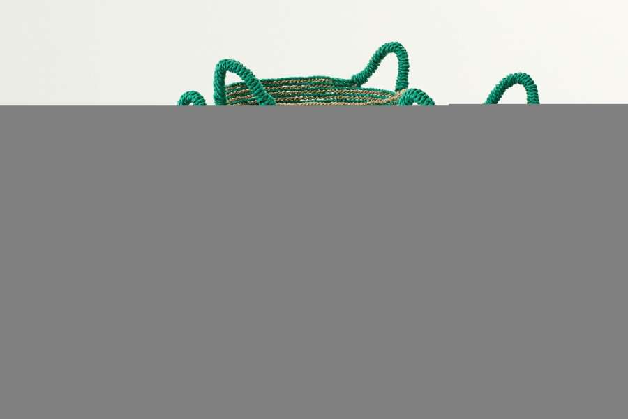 SET OF 3 BASKET STRIPED RAFFIA DARK GREEN/NATURAL