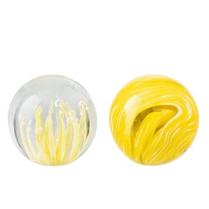 PAPERWEIGHT BALL GLASS YELLOW/TRANSPARENT MEDIUM ASSORTMENT OF 2