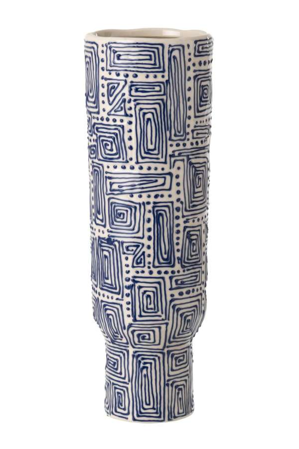 VASE PATTERN CERAMIC OFF-WHITE/BLUE LARGE