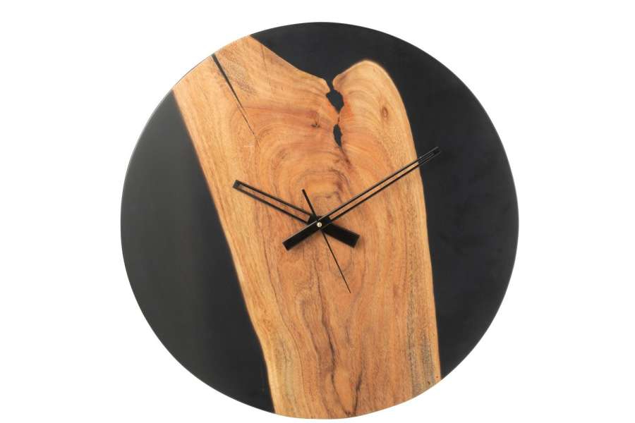 WALL CLOCK MODERN ACACIA WOOD/RESIN NATURAL/BLACK