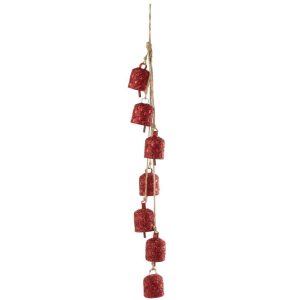 HANGER 7 BELLS IRON/BEADS CHRISTMAS RED