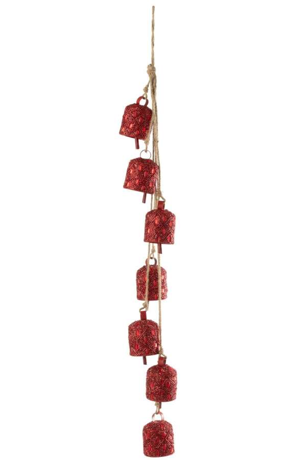 HANGER 7 BELLS IRON/BEADS CHRISTMAS RED