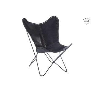 LOUNGE CHAIR LEATHER/METAL BLACK