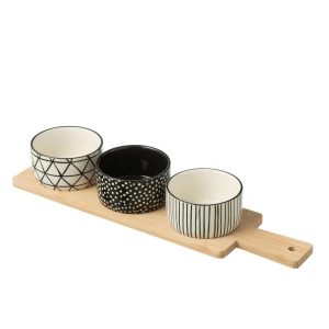 TAPAS SERVICE 3 SETS+BAMBOO TRAY WINDOWBOX BLACK/WHITE