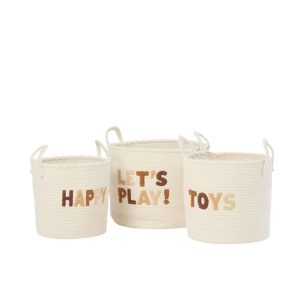 SET OF 3 BASKET KIDS COTTON WHITE/BROWN
