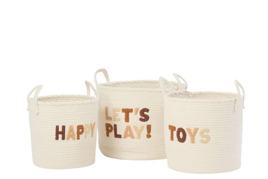 SET OF 3 BASKET KIDS COTTON WHITE/BROWN